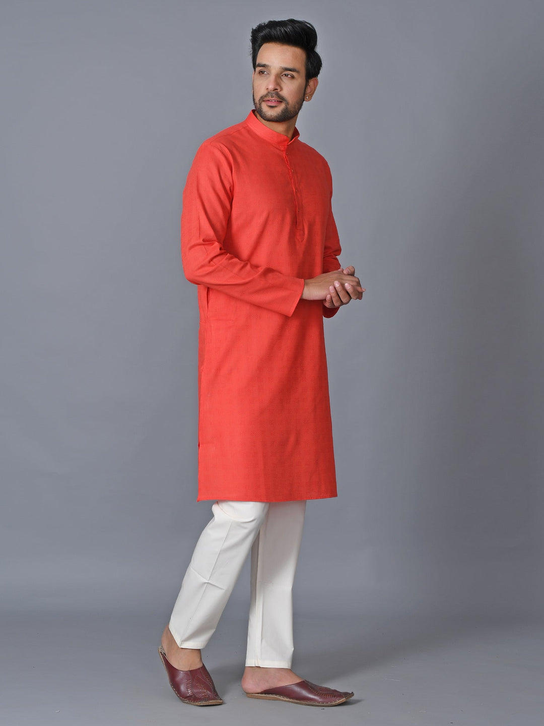 Textured Red Kurta Set