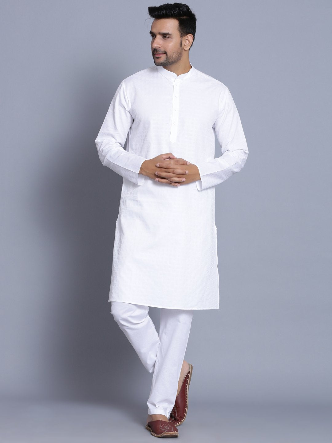 Textured White Kurta Set