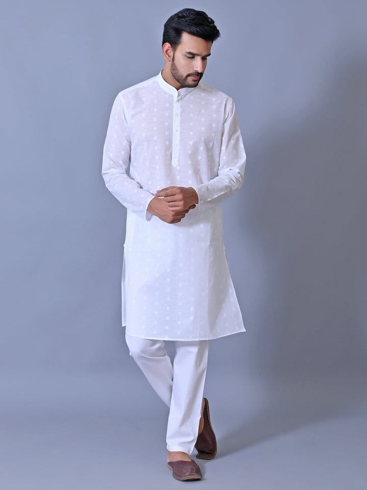 Textured White Kurta Set