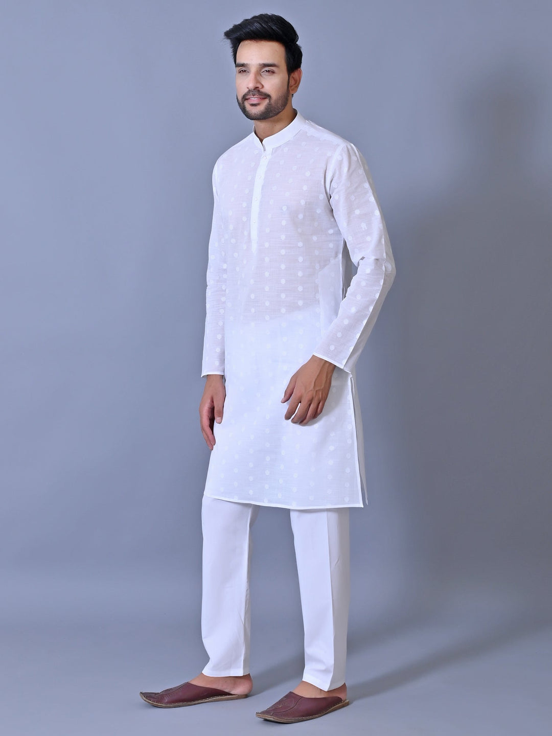 Textured White Kurta Set