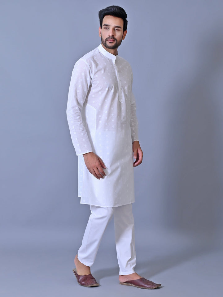 Textured White Kurta Set