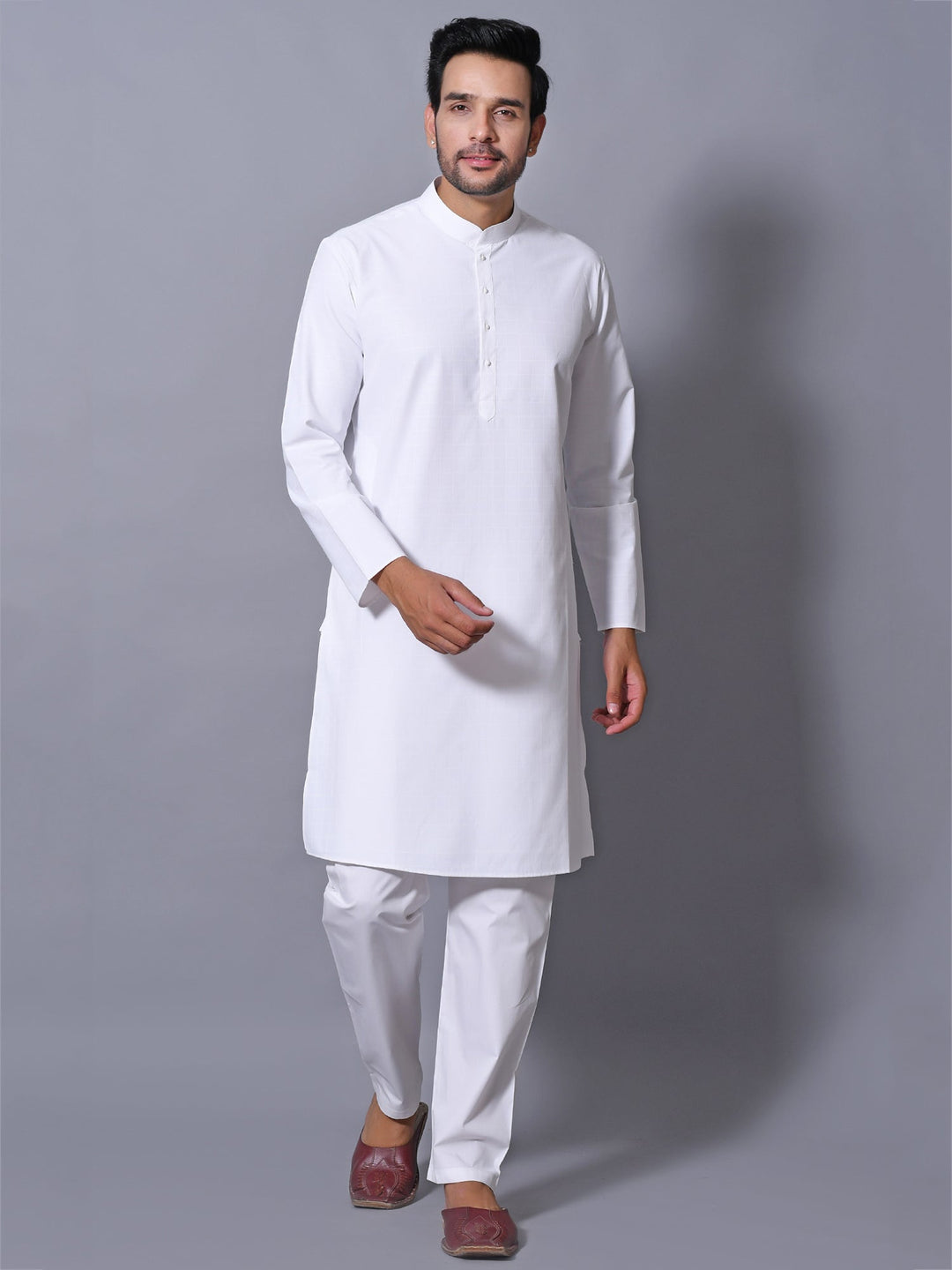 Textured White Kurta Set