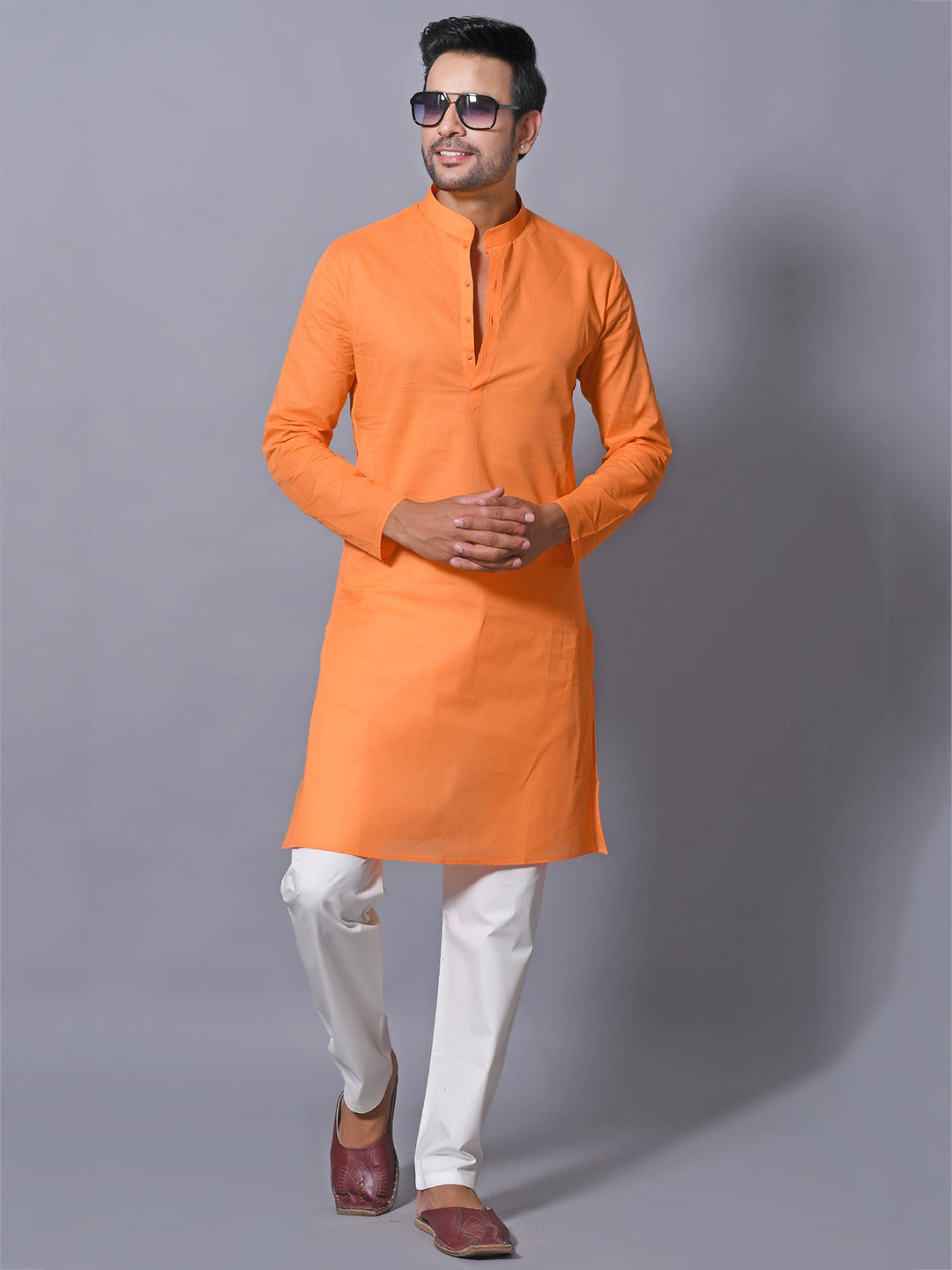 Textured Orange Kurta Set