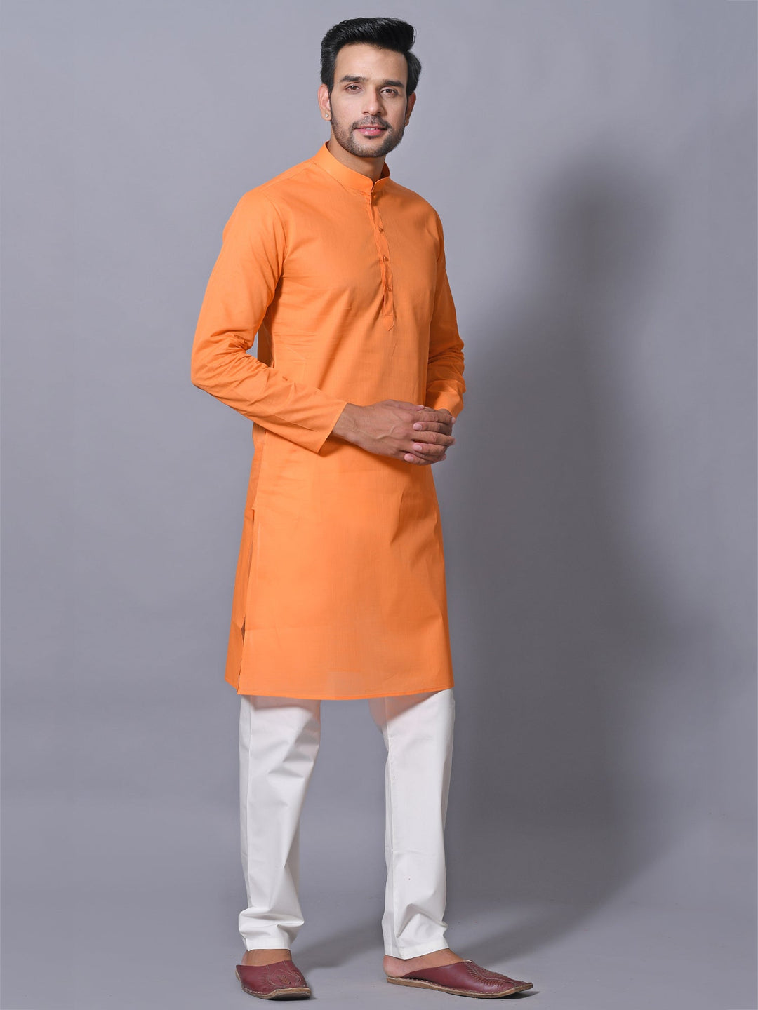 Textured Orange Kurta Set