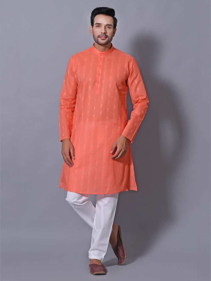 Woven Design Peach Kurta Set