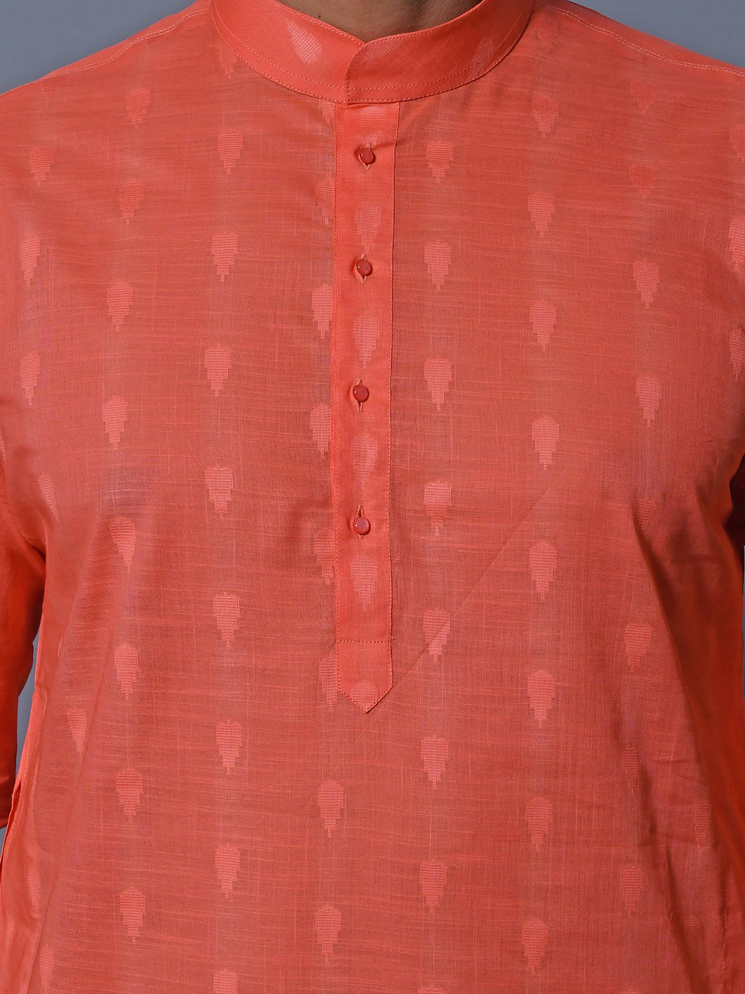 Woven Design Peach Kurta Set