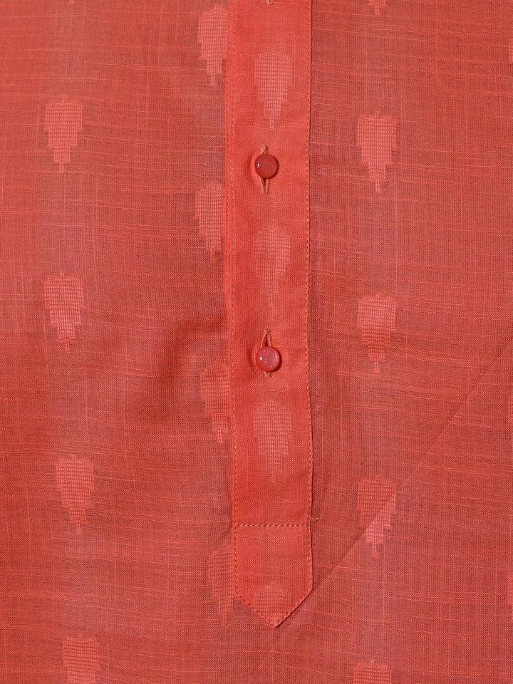 Woven Design Peach Kurta Set