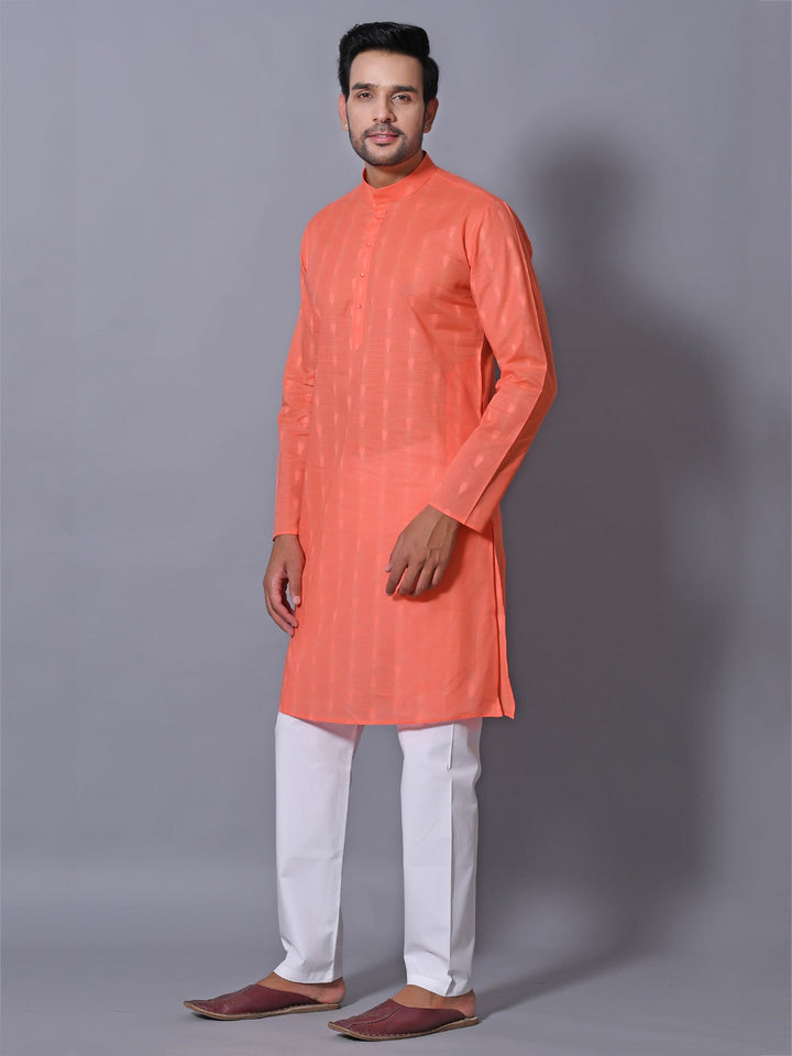 Woven Design Peach Kurta Set
