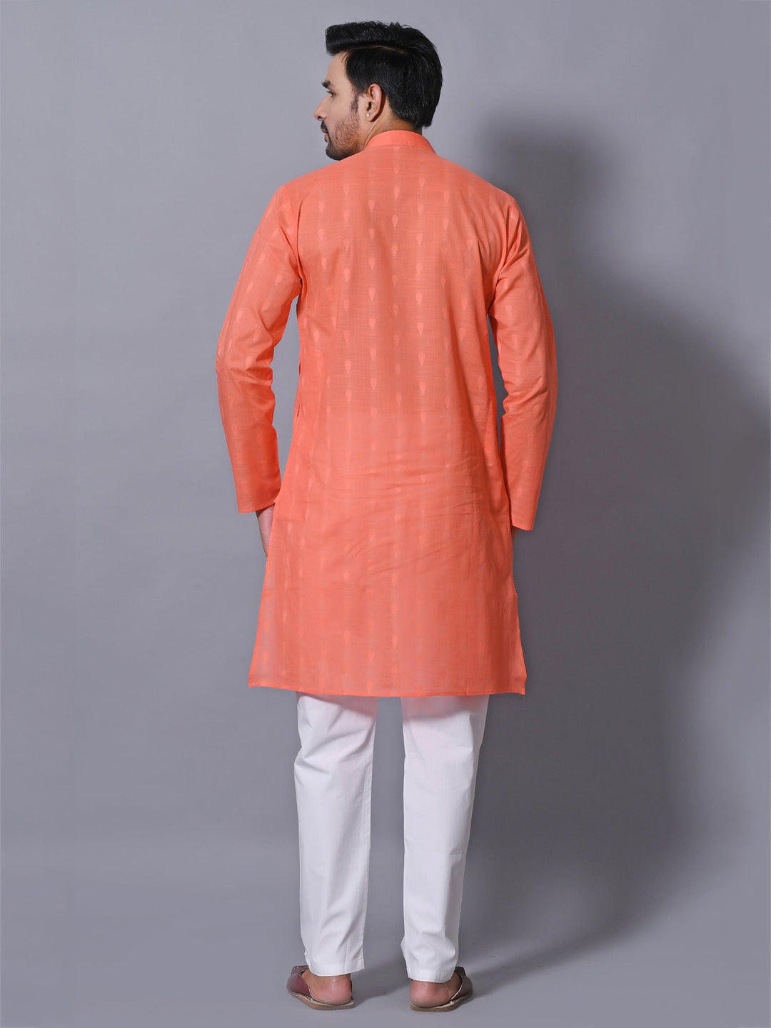 Woven Design Peach Kurta Set