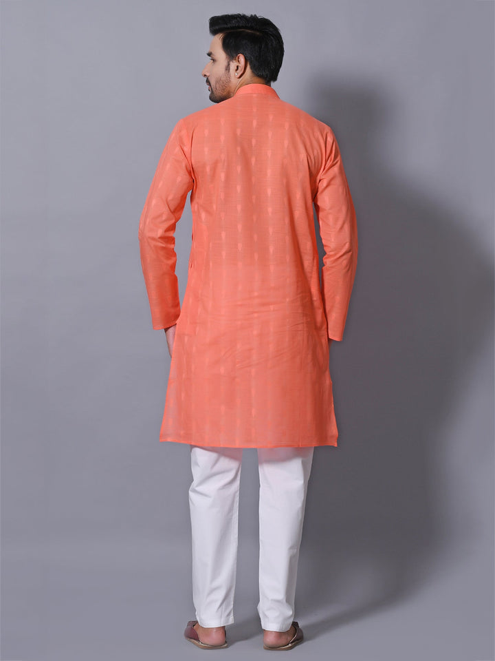 Woven Design Peach Kurta Set