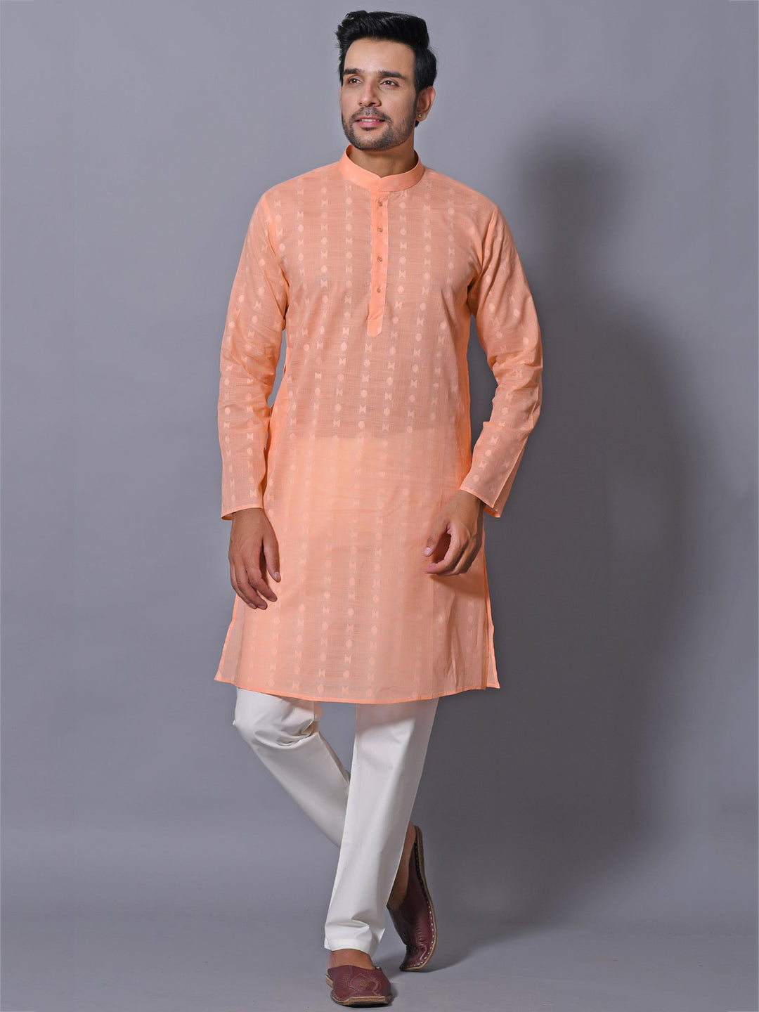 Woven Design Orange Kurta Set
