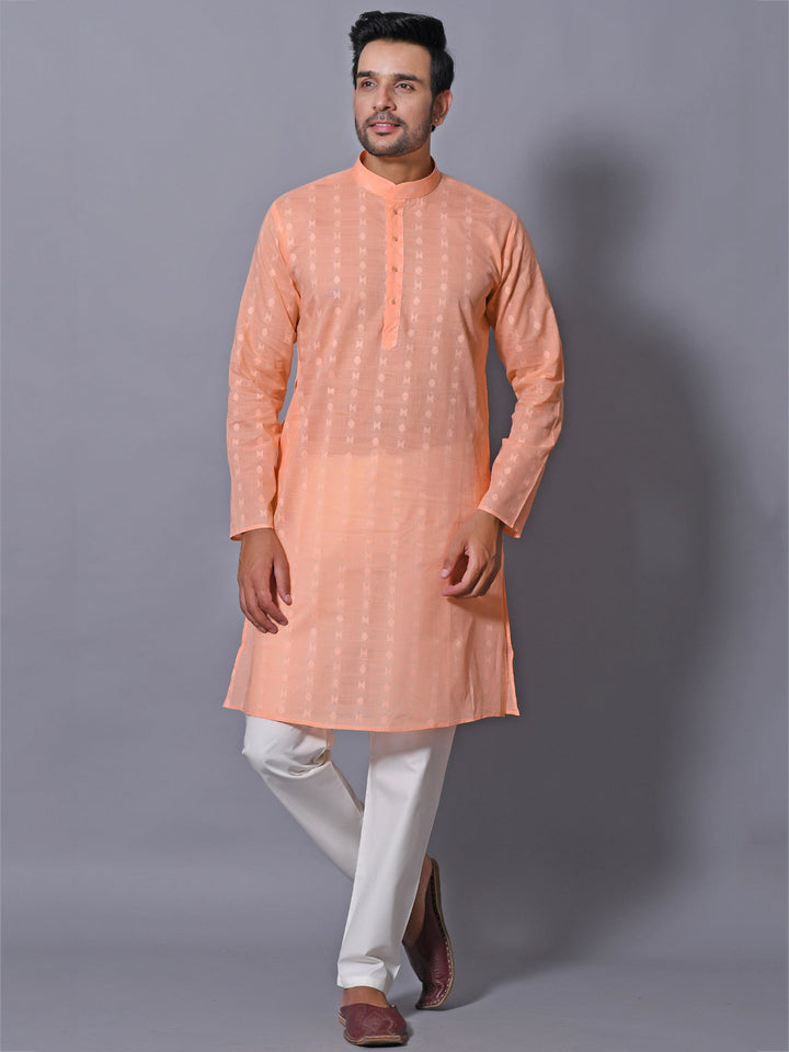 Woven Design Orange Kurta Set