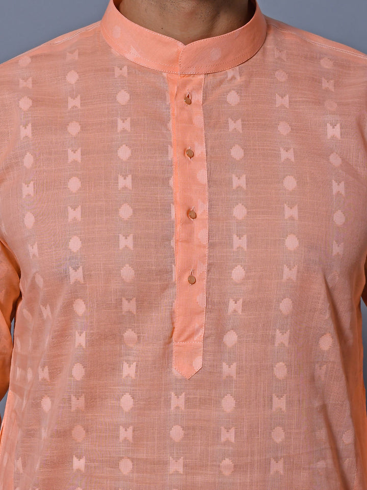 Woven Design Orange Kurta Set