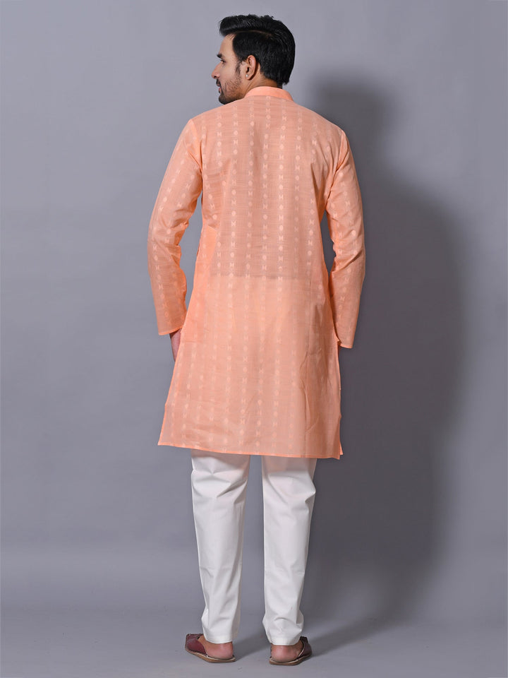 Woven Design Orange Kurta Set