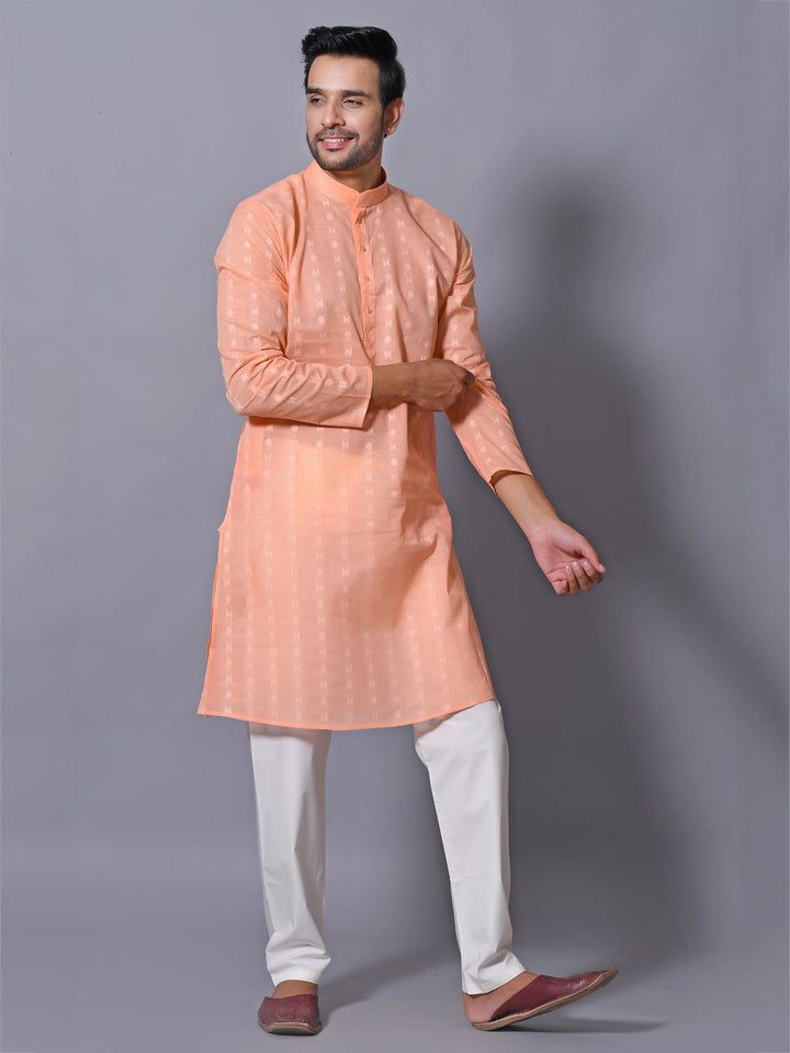 Woven Design Orange Kurta Set