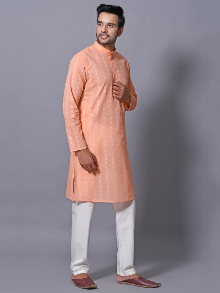 Woven Design Orange Kurta Set