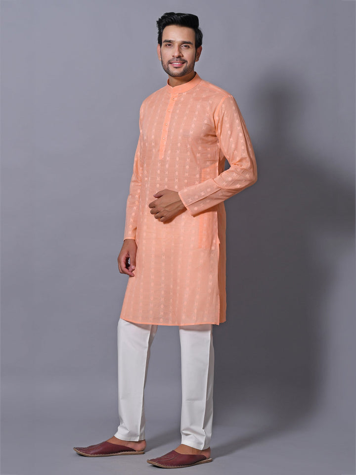 Woven Design Orange Kurta Set