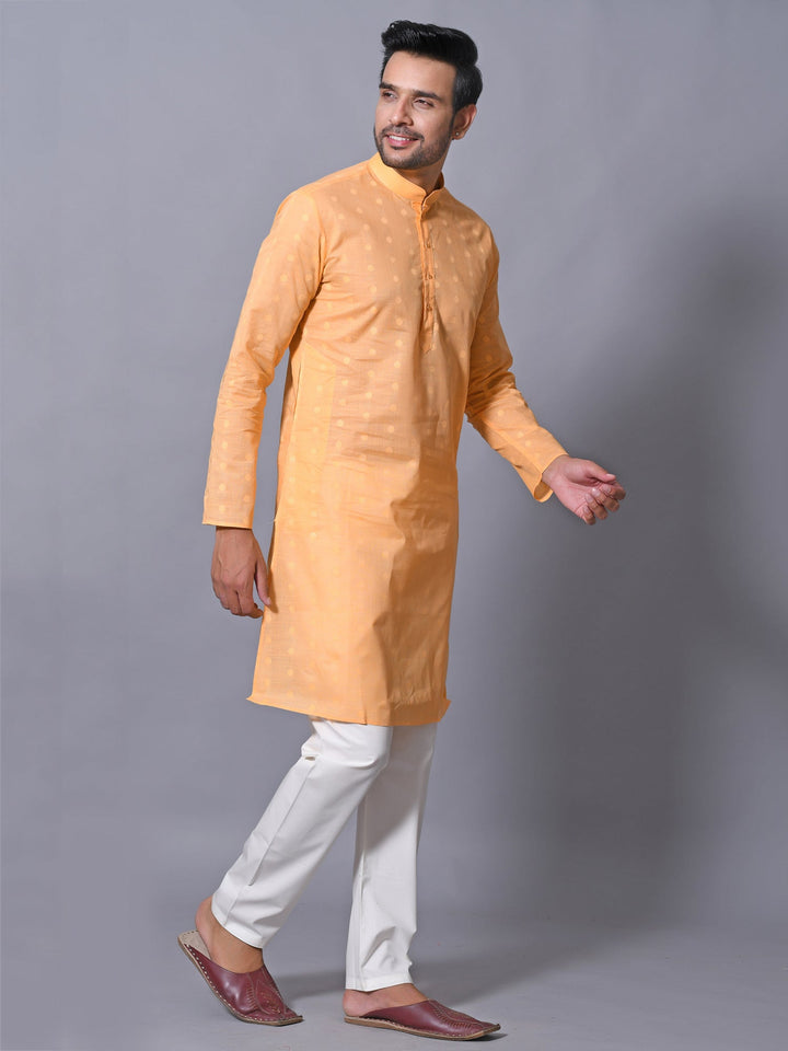 Woven Design Mustard Kurta Set