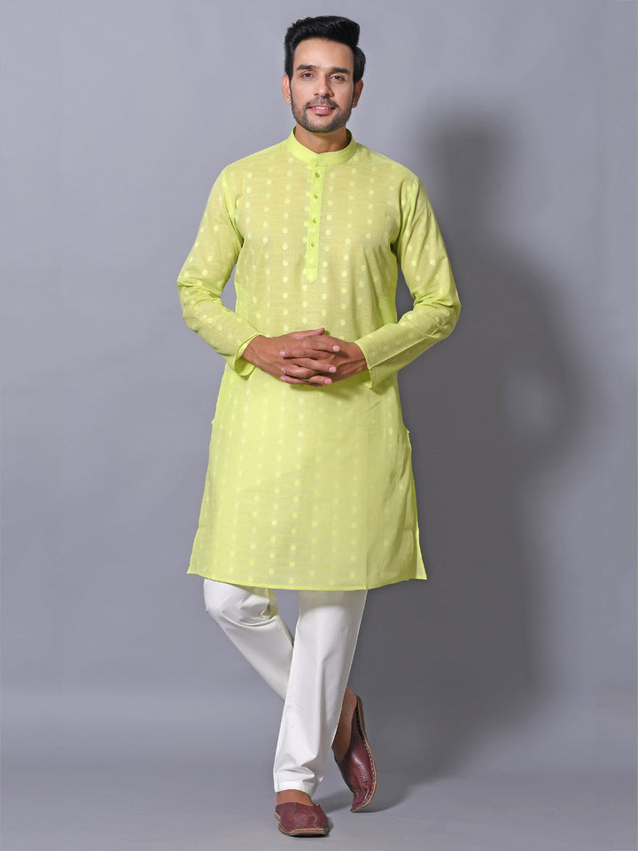 Woven Design Lime Green Kurta Set