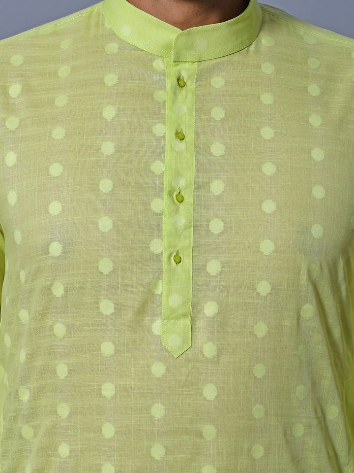 Woven Design Lime Green Kurta Set