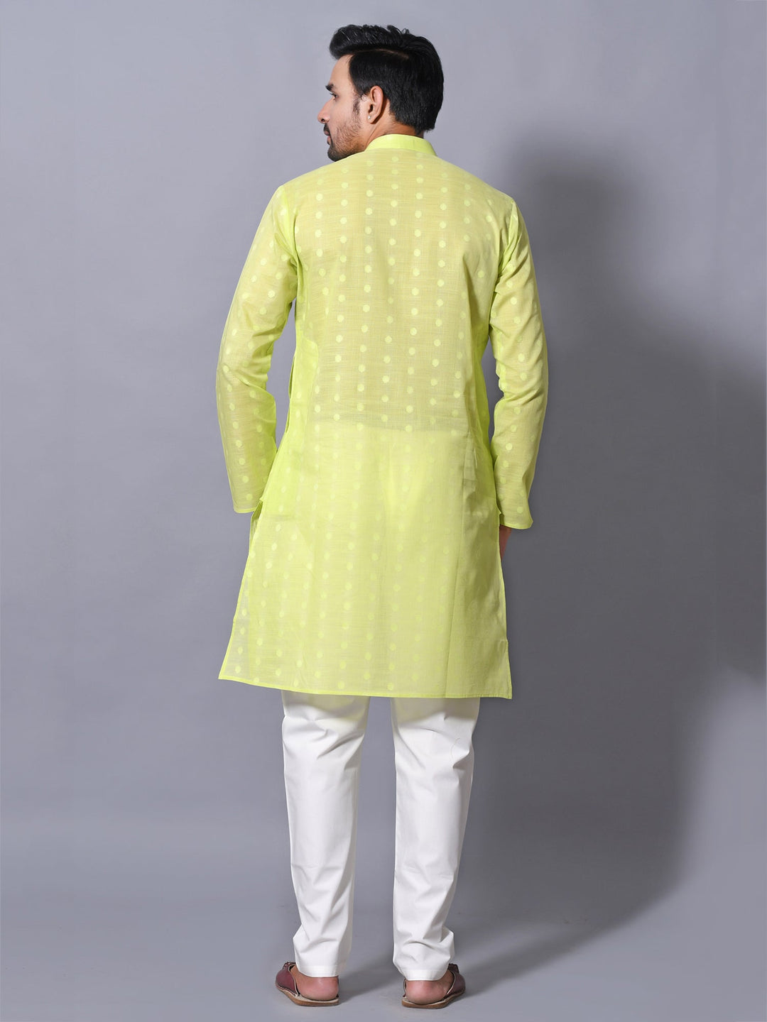 Woven Design Lime Green Kurta Set