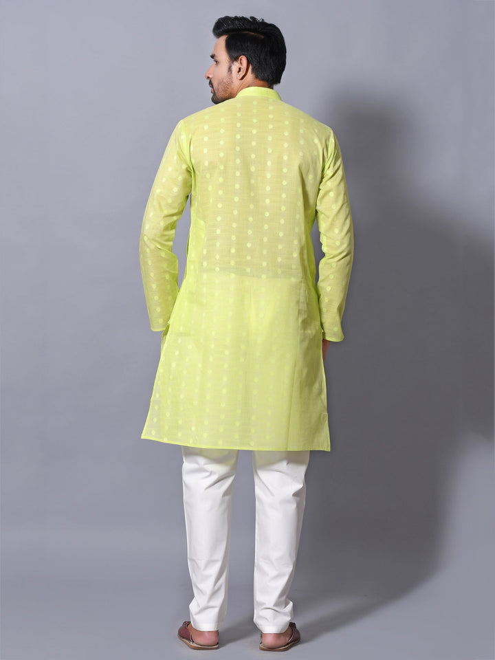 Woven Design Lime Green Kurta Set