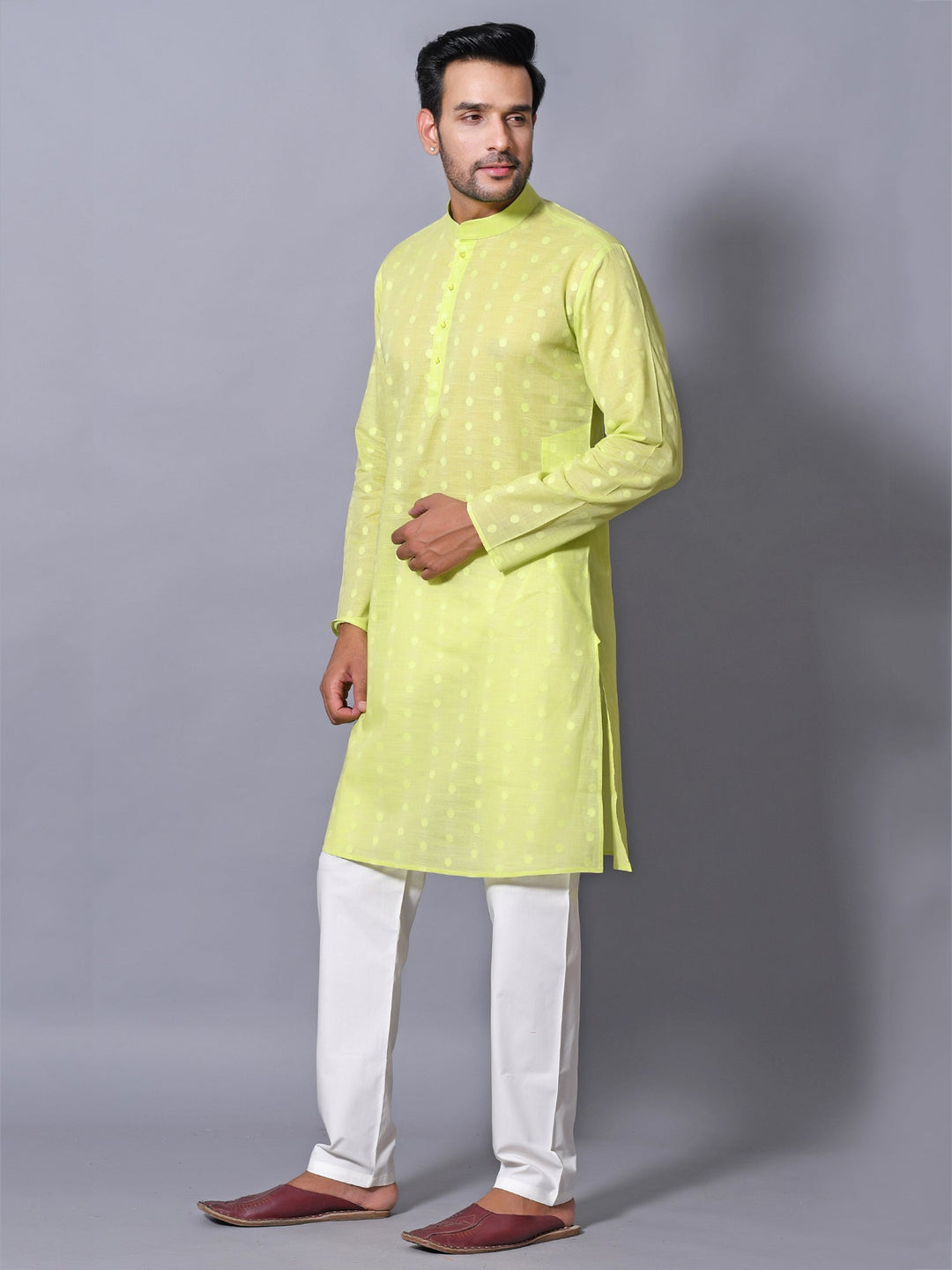 Woven Design Lime Green Kurta Set
