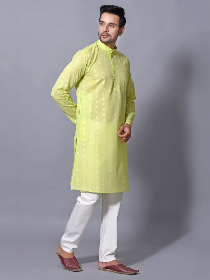 Woven Design Lime Green Kurta Set