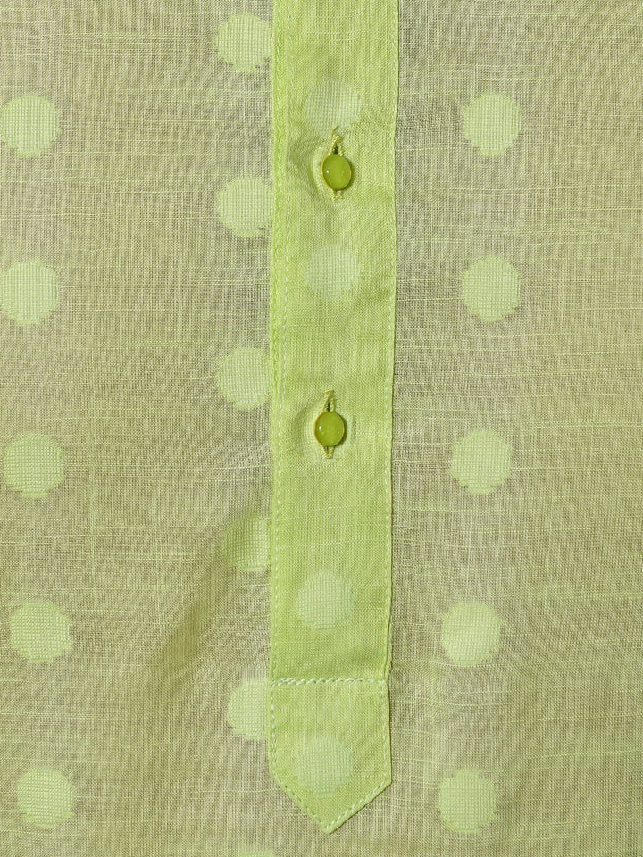 Woven Design Lime Green Kurta Set