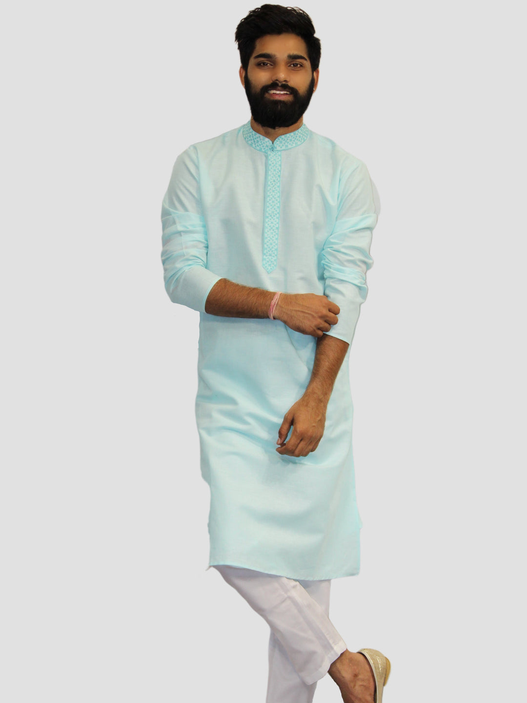 Textured Turquoise Blue Kurta Set