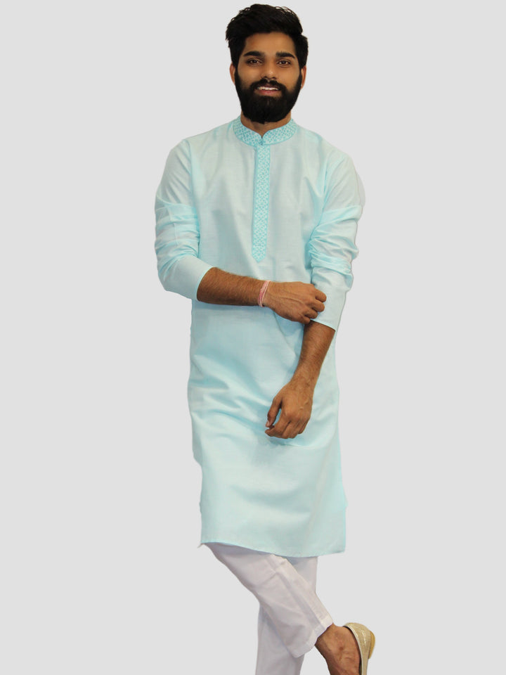 Textured Turquoise Blue Kurta Set
