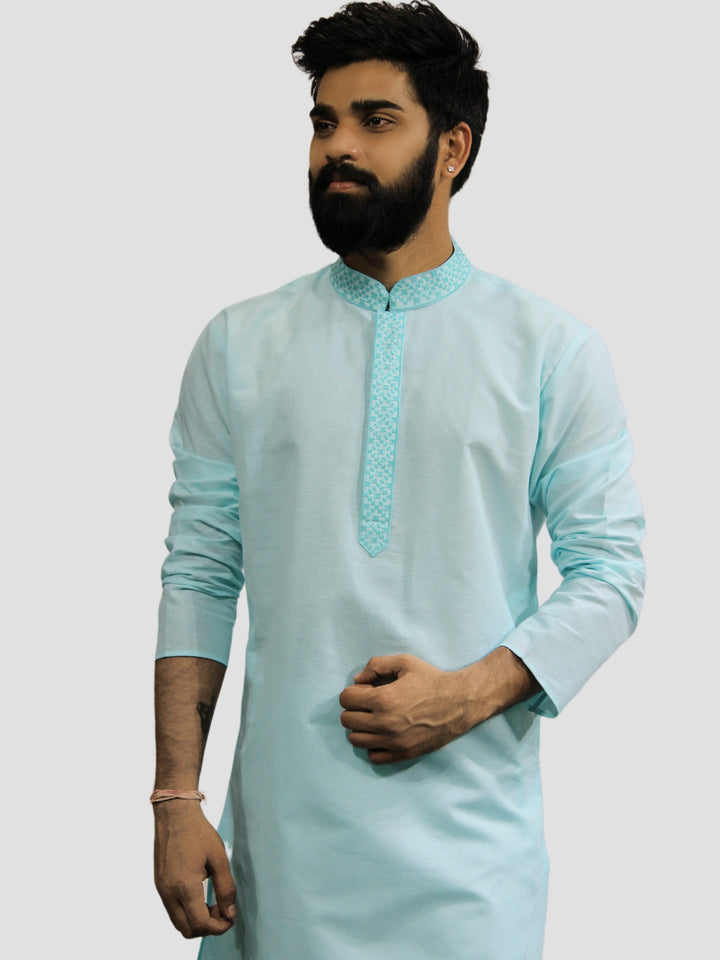 Textured Turquoise Blue Kurta Set
