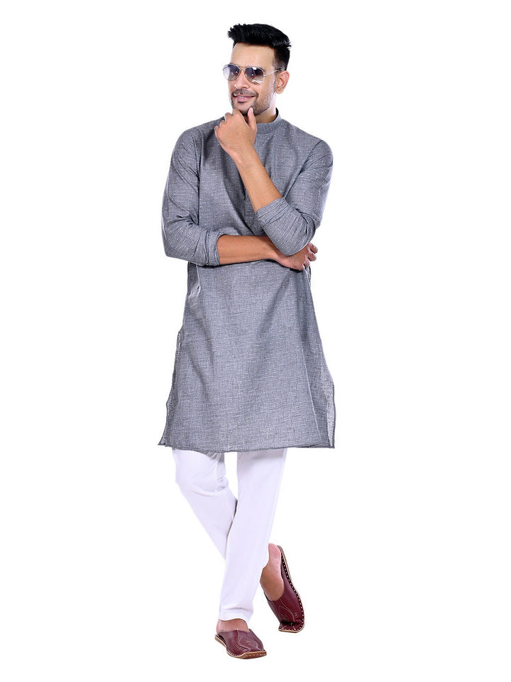 Textured Grey Melange Kurta Set