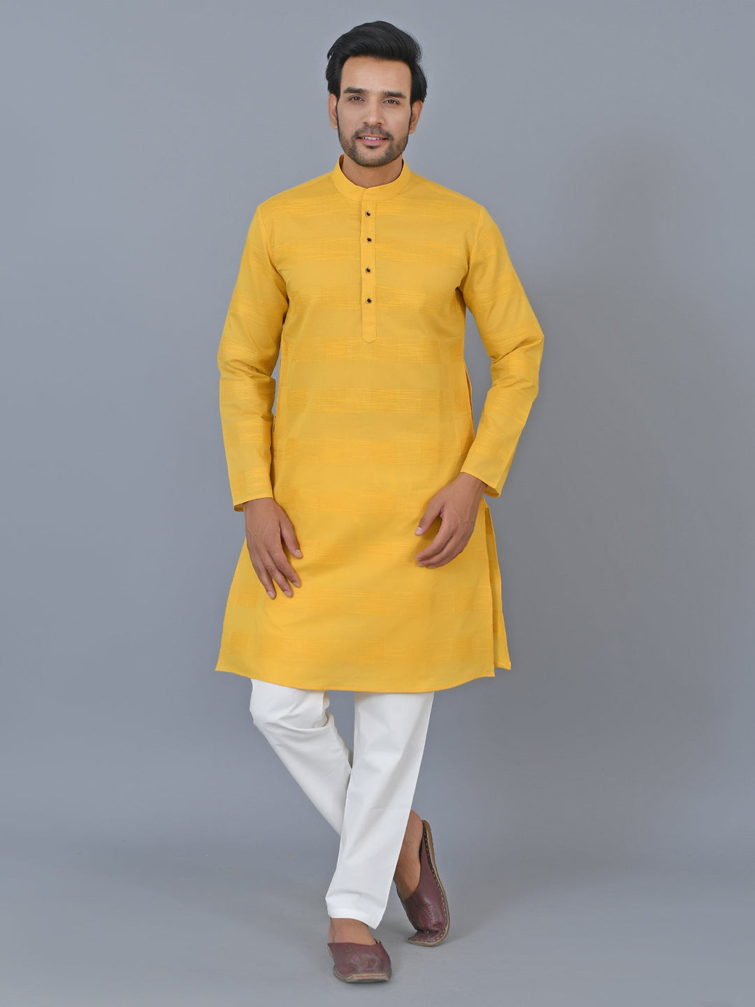 Textured Mustard Kurta Set