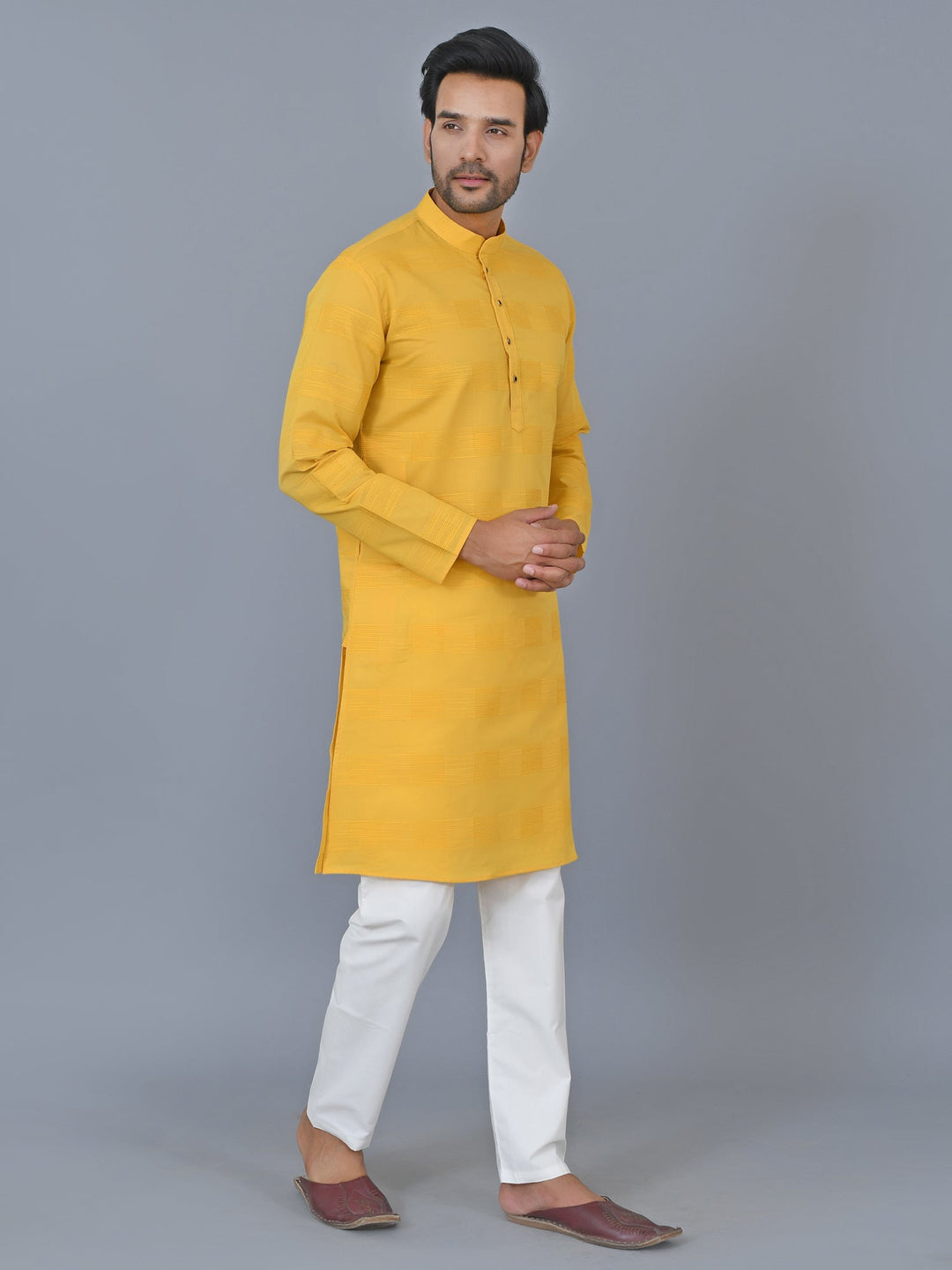 Textured Mustard Kurta Set