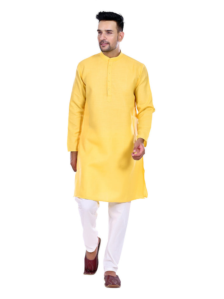 Textured Yellow Kurta Set