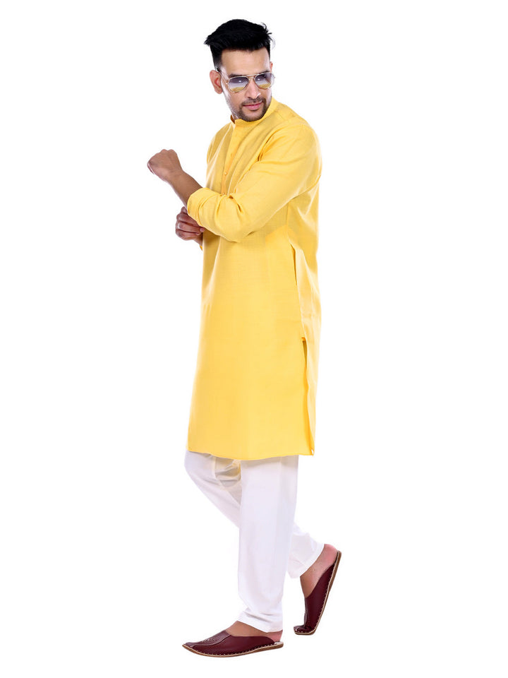 Textured Yellow Kurta Set