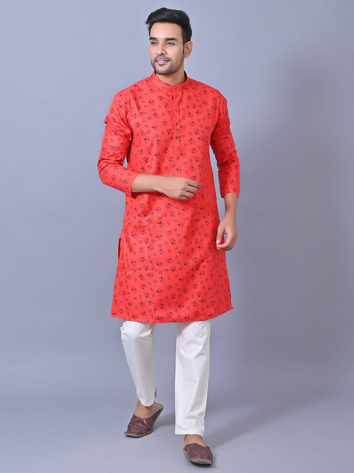 Printed Red Kurta Set