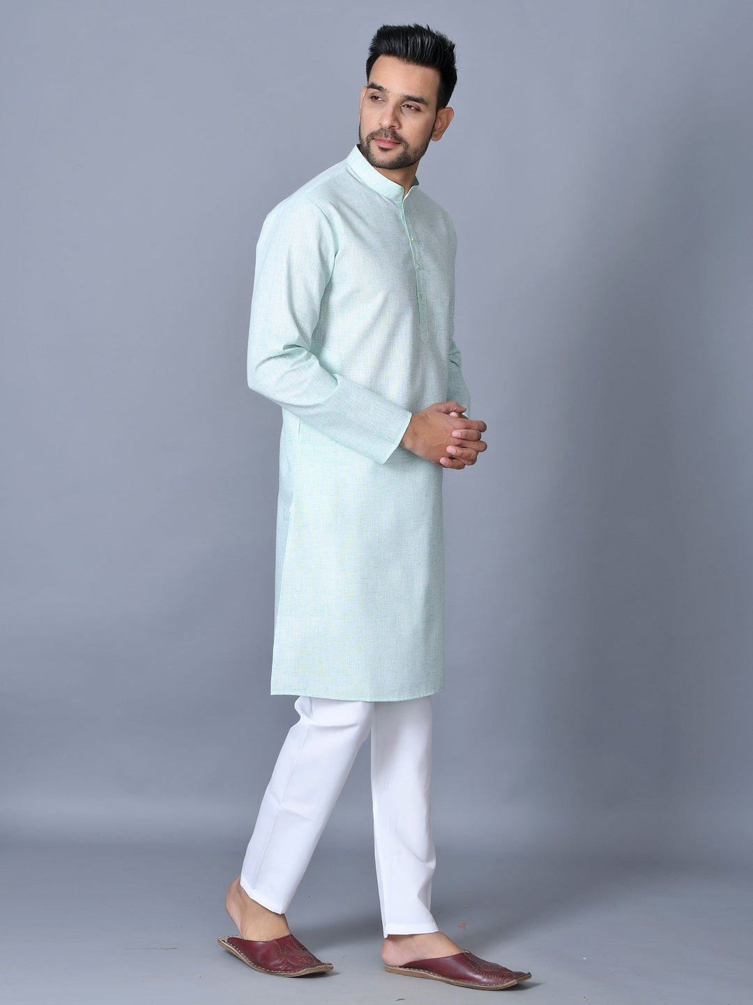 Textured Turquoise Blue Kurta Set