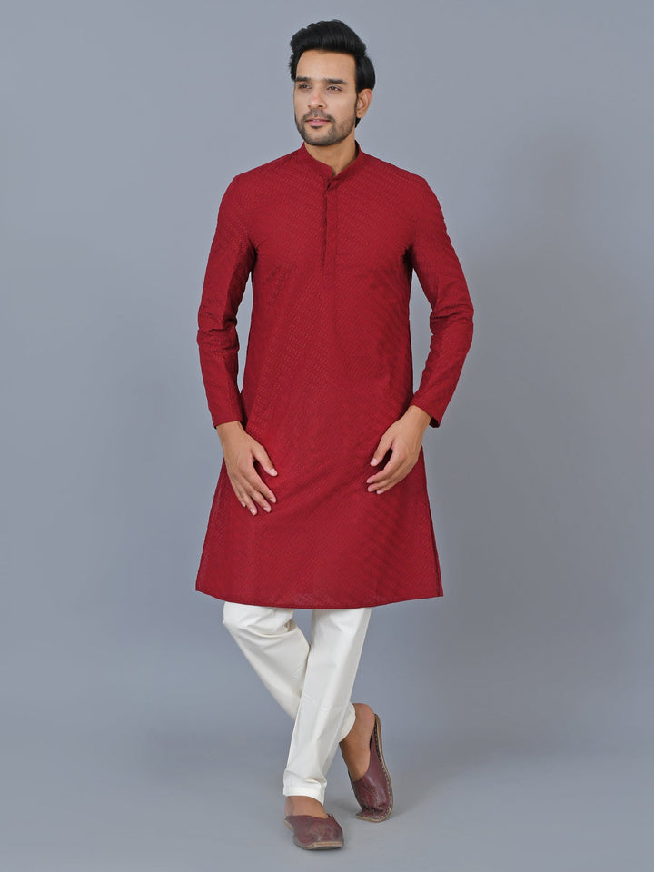 Chikan Maroon Kurta Set