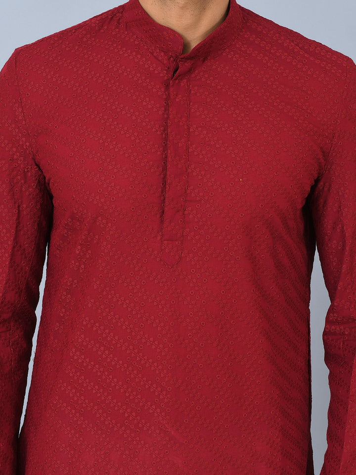 Chikan Maroon Kurta Set
