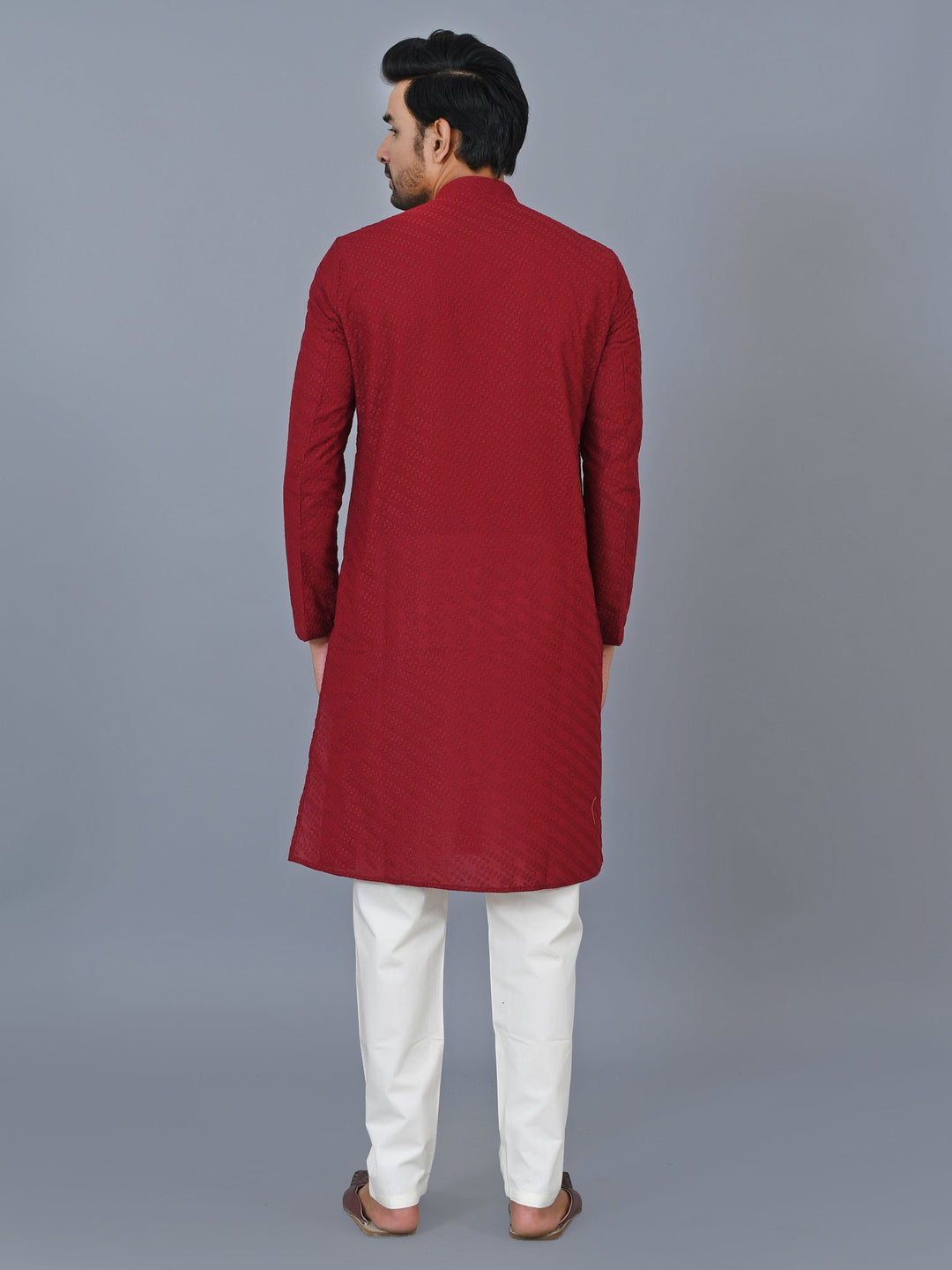 Chikan Maroon Kurta Set