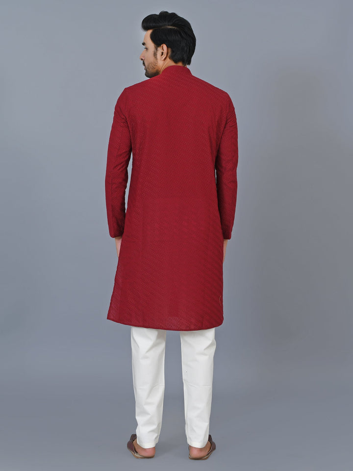 Chikan Maroon Kurta Set