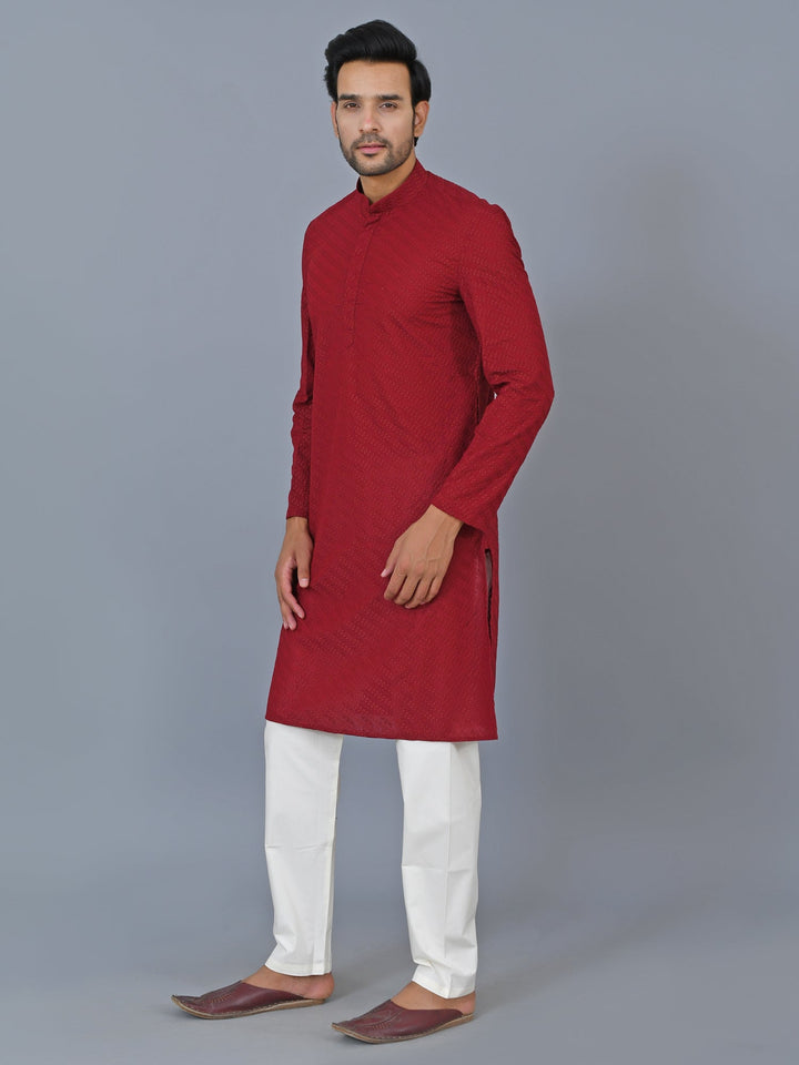 Chikan Maroon Kurta Set