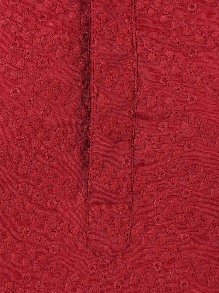 Chikan Maroon Kurta Set