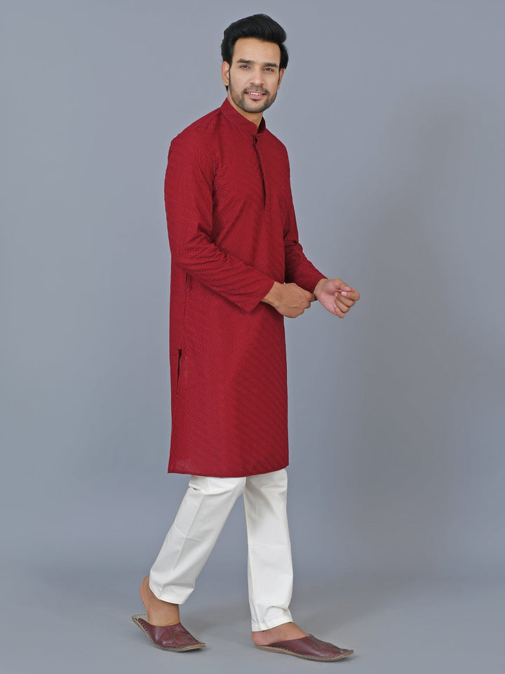 Chikan Maroon Kurta Set