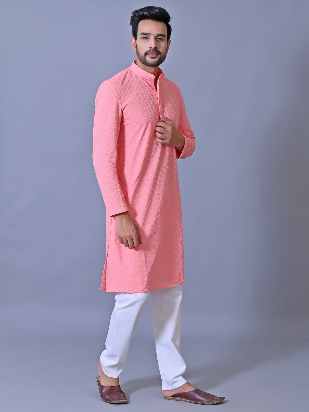 Chikan Pink Kurta Set