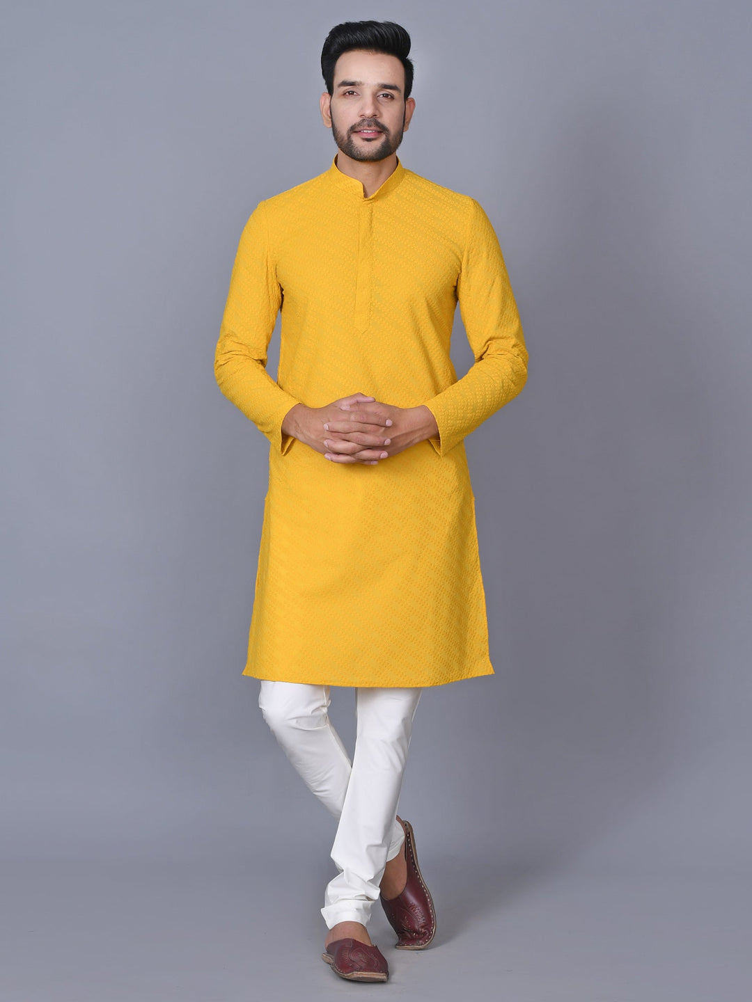Chikan Yellow Kurta Set