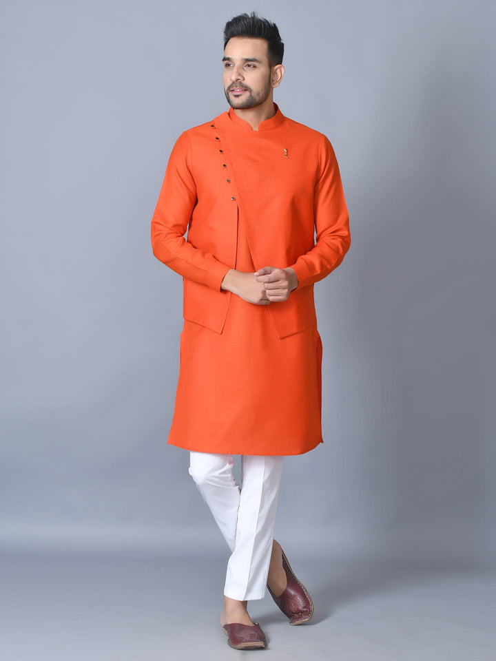 Textured Orange Kurta Set