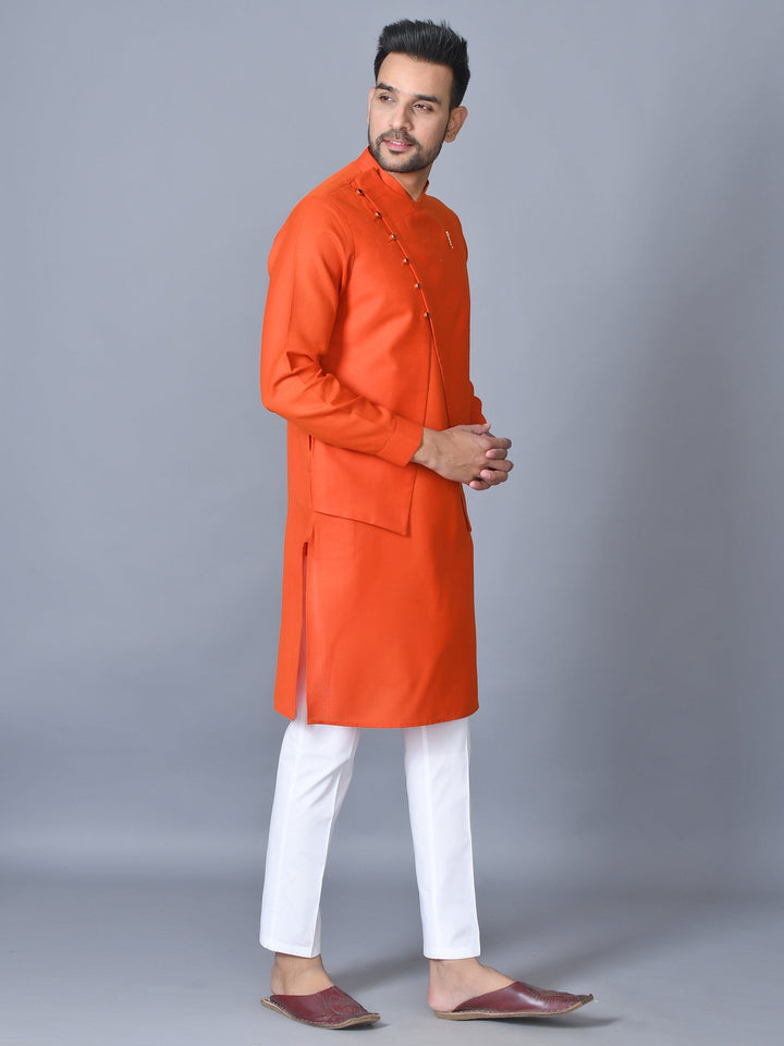 Textured Orange Kurta Set